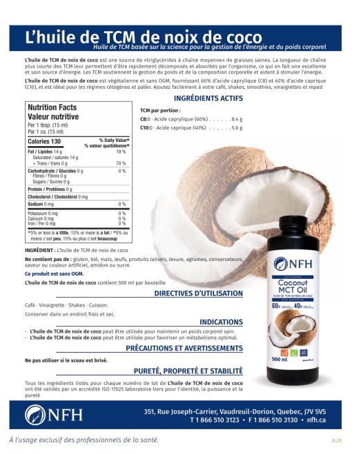 Huile MCT de noix de coco NFH - 500 ml – Image 2