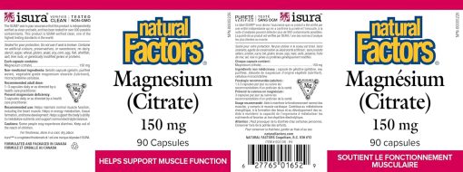 Magnésium (citrate) 150 mg - Natural Factors (90 capsules) – Image 2