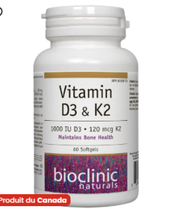 Vitamines D3 & K2 · 1000 IU D3 · 120 mcg K2 Bioclinic Naturals